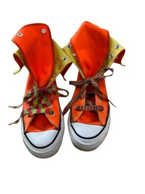 Vtg  Converse All Star Shoes Mens 5 Women 7 Yellow Orange High Top Foldover USA